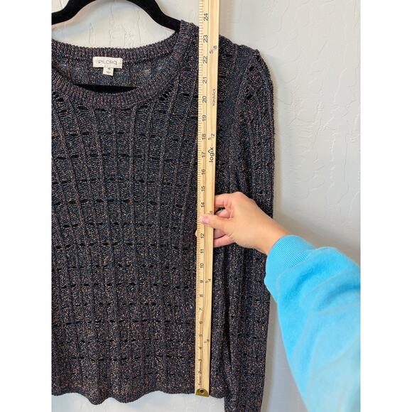 Anthropologie Pilcro Sz XS Blue Green‎ Gold Metallic Open Knit Viscose Sweater - Picture 6 of 9